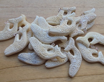 Haida Orca Bone Pendant: Sterling Silver Bail, Northwest Coast Carving