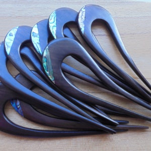 2 Prongs Wood Hair Sticks with Paua Shell Inlay, Hair Pin, Hair Fork, Hair Accessories HS23