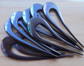 2 Prongs Wood Hair Sticks with Paua Shell Inlay, Hair Pin, Hair Fork, Hair Accessories HS23