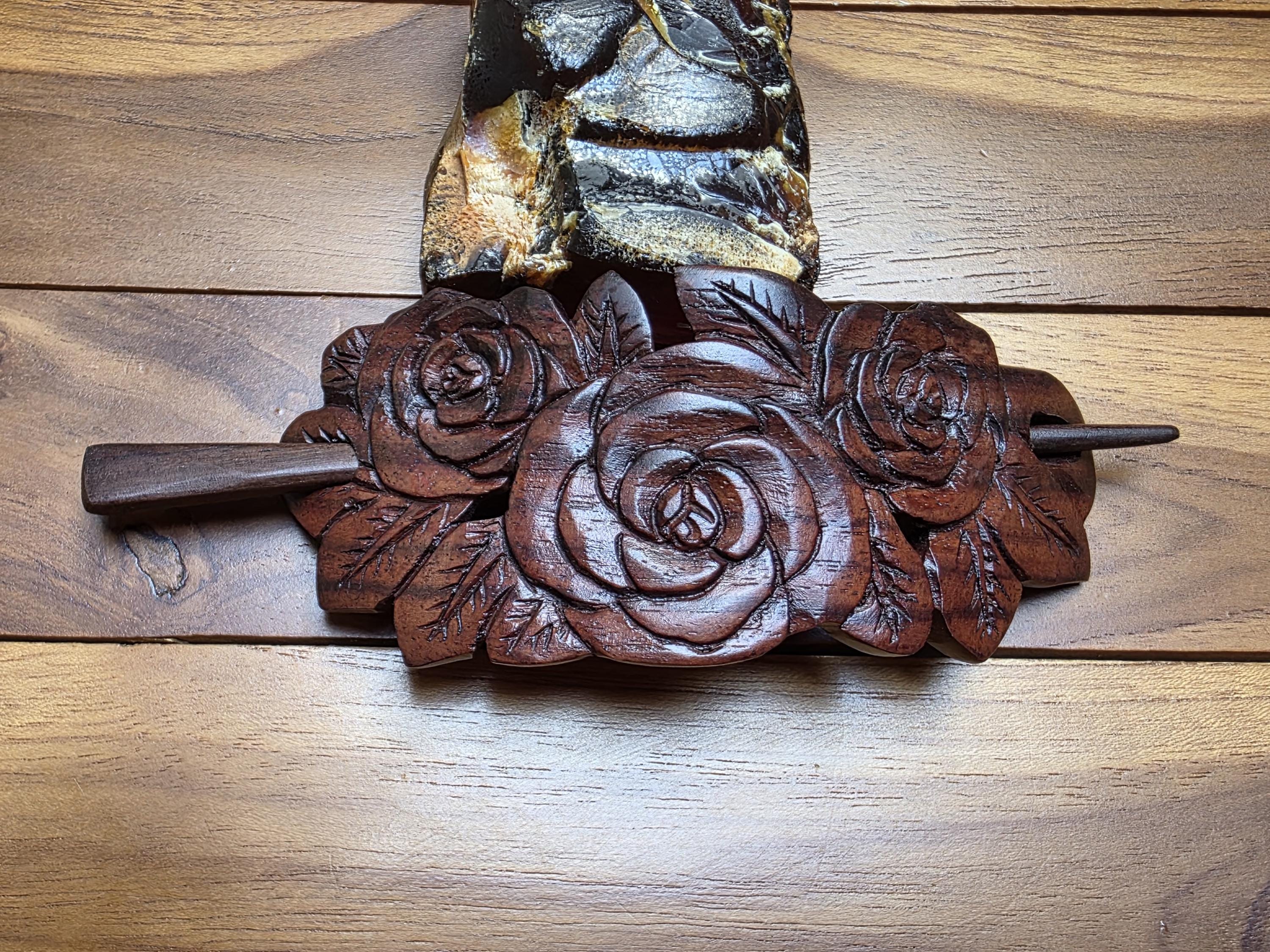 bali barret バリバレット ピーコート Flower Wood Hair Barrette: Sono Wood Shawl Pin, Bali Handmade WB