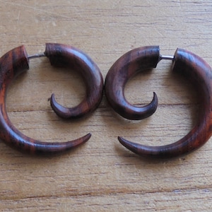 Small Spiral Fake Earrings, Fake Gauge Earrings, Wood Fake Earrings, Wooden Accessories, Bali Jewelry, Sono 26AUG18