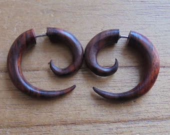 Small Spiral Fake Earrings, Fake Gauge Earrings, Wood Fake Earrings, Wooden Accessories, Bali Jewelry, Sono 26AUG18