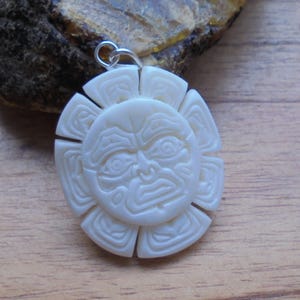 Sun Bone Pendant, Totemic Sun Northwest Coast, Bali Bone Pendant NWC 1