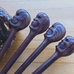 One/Single Prong Wood Hair Stick, &quot;SKULL&quot;  Hair Pin, Wood Shawl Pin, Hair Accessories HS5519