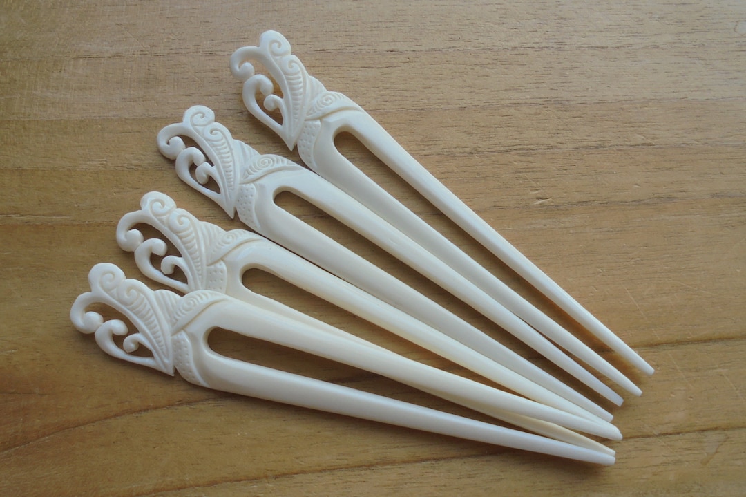 Maori Razor Design Hair Maori Hair Stick, 2 Prongs Bone Hair Sticks, Hair Pin, Hair Fork HS 509 ...