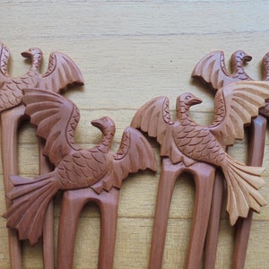 Double Prongs /2 Prongs PHOENIX BIRD Wood Hair Sticks, Wood Hair Pin, Both Side Hair Fork, Hair Accessories HS1007 SABA
