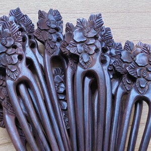 Flower Hair Pin, 2 Prongs Wood Hair Sticks, Organic Wood Hair Fork Accessories HS53 image 5