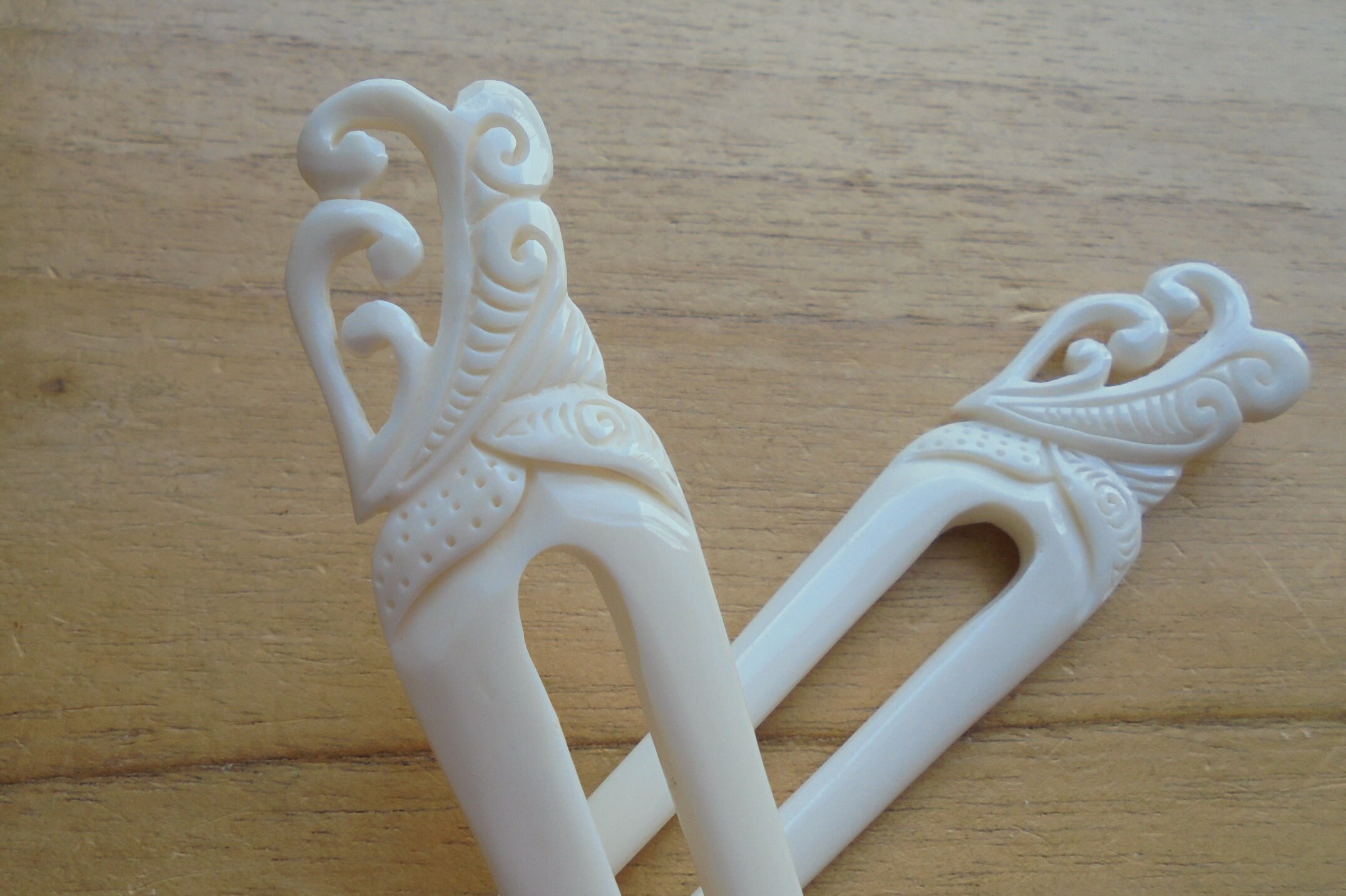 Maori Razor Design Hair Maori Hair Stick, 2 Prongs Bone Hair Sticks, Hair Pin, Hair Fork HS 509 ...