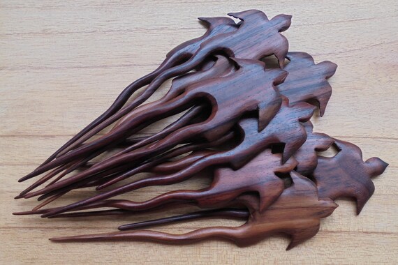 Vintage Wooden Hair Stick/Barrette With Turtle Design Carved SEA TURTLE wooden HAIR JEWELRY PICK STICK or SHAWL  main image 3