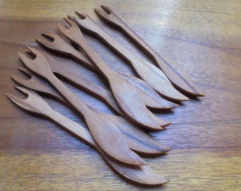 1 Set 2 Pieces Small Wooden Fork, Handcraft Fork, Eco Fork, Wood Kitchen Utensil SPN11