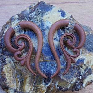 Fake Gauge Earrings, Tribal Fake Earrings, Wood Fake Earrings, Wooden Accessories, Bali Jewelry, Saba 02