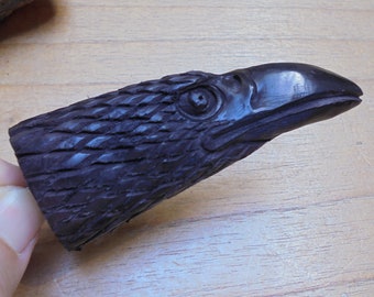 Hand Carved Buffalo Horn Raven Pendant - Sterling Silver Bail