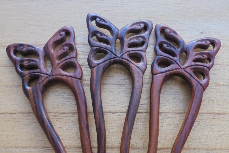 Handmade short wooden HAIR JEWELRY PIN FORK PICK natural Sono wood new organic