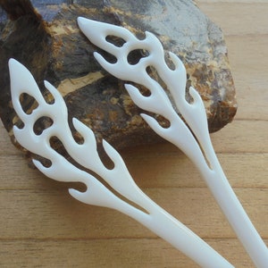 Hand Carved Feather Hair Stick, 1 Prong Bone Hair Sticks, Hair Pin, Hair Accessories HS2211-5