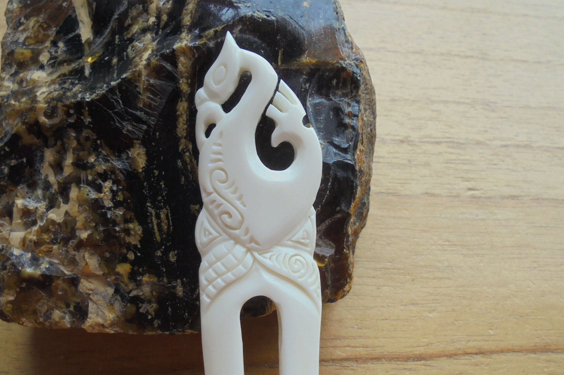 Maori Razor Design Hair Maori Bone Hair Fork: Carved 2-prong Hair Stick HS 509 BN-7 - Etsy