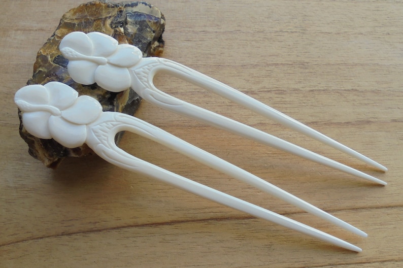 Flower Bone Hair Sticks, Hair Pin, Hair Fork, 2 Prongs Hair Accessories HS87 image 3