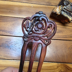 FLOWER Wood Hair Stick in 3 Prongs, Hair Fork, Hair Accessories HS 14D
