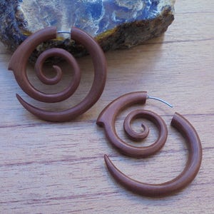 Fake Gauge Earrings, Spiral Fake Earrings, Wood Fake Earrings, Wooden Accessories, Bali Jewelry, Saba 05 image 3