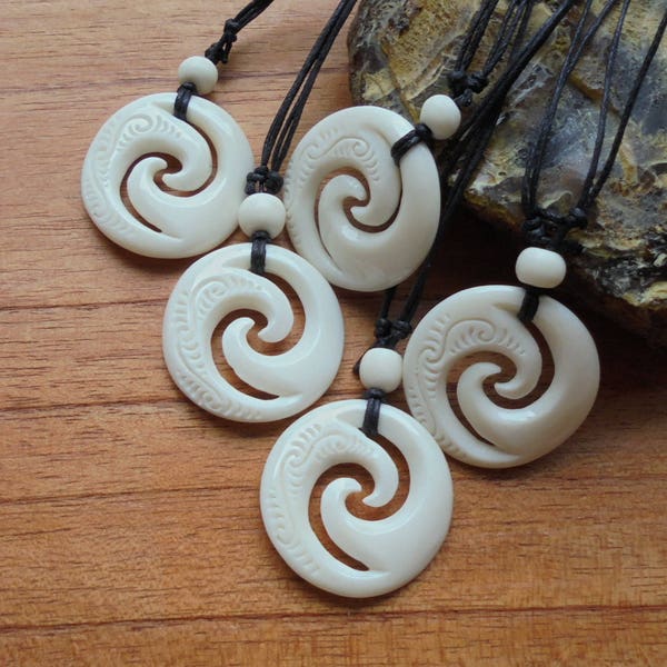 Maori Koru Spiral Bone Necklace, Bone Pendant, Bali Bone Carving Jewelry  M17