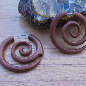 Fake Gauge Earrings, Spiral Fake Earrings, Wood Fake Earrings, Wooden Accessories, Bali Jewelry, Saba 05 image 6