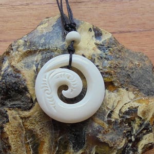 Maori Koru Spiral Bone Necklace, Bone Pendant, Bali Bone Carving Jewelry  M28