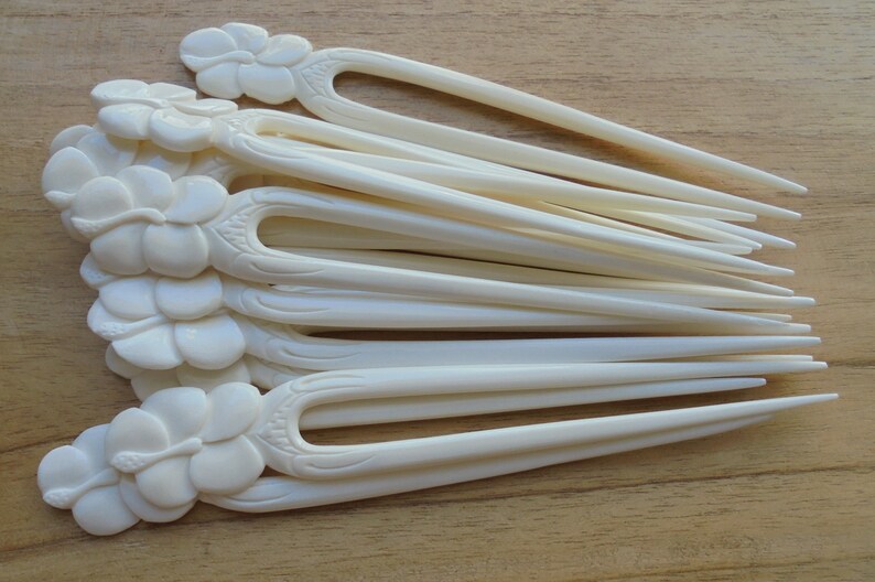 Flower Bone Hair Sticks, Hair Pin, Hair Fork, 2 Prongs Hair Accessories HS87 image 1