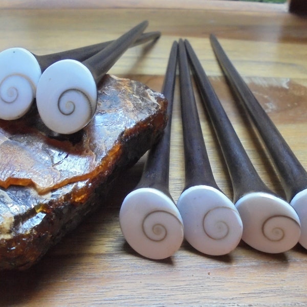 Shiva Eye Shell Inlay Wood Hair Stick, 1 Prong Hair Pin HS 101-1