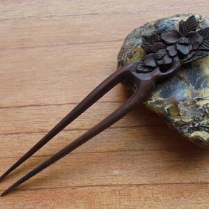 Flower Hair Pin, 2 Prongs Wood Hair Sticks, Organic Wood Hair Fork Accessories HS53 image 8