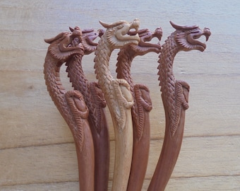 Hand Carved Exotic Wood Hair Stick Dragon Carving, Mythical  display picture 3