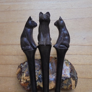 CAT Wood Hair Stick, Shawl Pin, Bun Holder, Hair Pin in Single Prong, Hair Accessories HS CT07