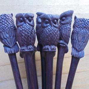 OWL Wood Hair Stick, Wood  Hair Pin, Hair Fork in Single Prong, Owl Hair Accessories HS OW01
