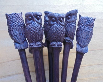 OWL Wood Hair Stick, Wood  Hair Pin, Hair Fork in Single Prong, Owl Hair Accessories HS OW01