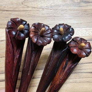 1 Prong HIBISCUS Flower Wood Hair Stick Hair Pin  Hair Accessories HB 1123 SN