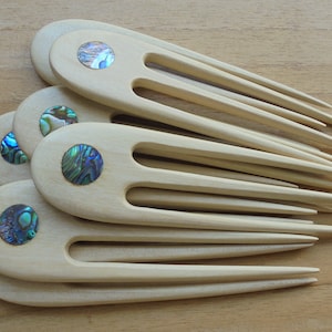 3 Prongs Wood Hair Sticks with Paua Shell Inlay, Hair Pin, Wood Hair Fork, Hair Accessories HS61 CR