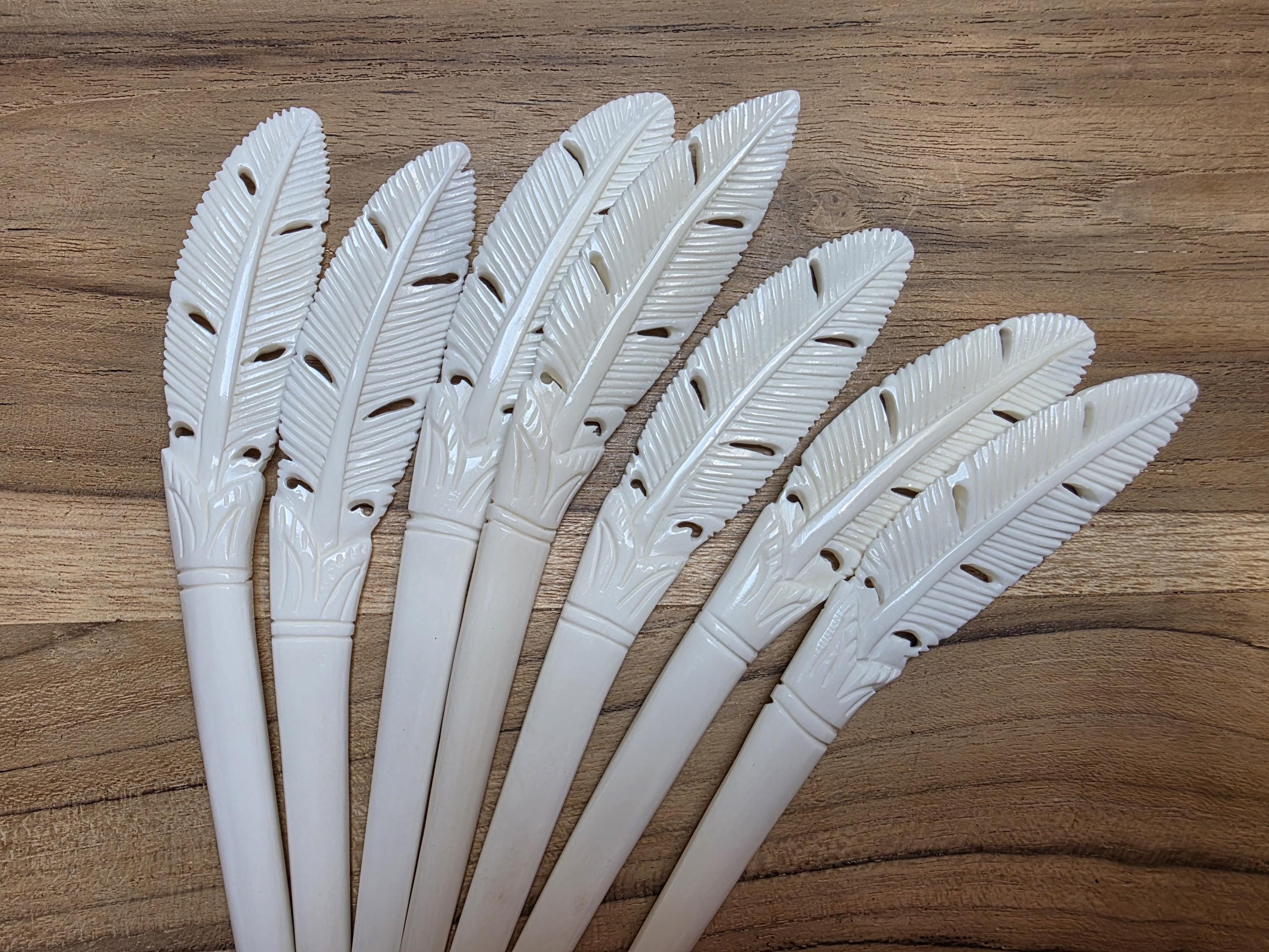 Bnwt!!! Feather tribe ivory bone hair stick Feather Bone Hair Sticks, Hair Pin, Hair Fork, 2 Prongs Hair  main image 4