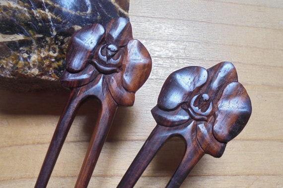 Two/ 2 Prongs ORCHID Wood Hair Sticks, Hair Pin, Hair Fork  display picture 3