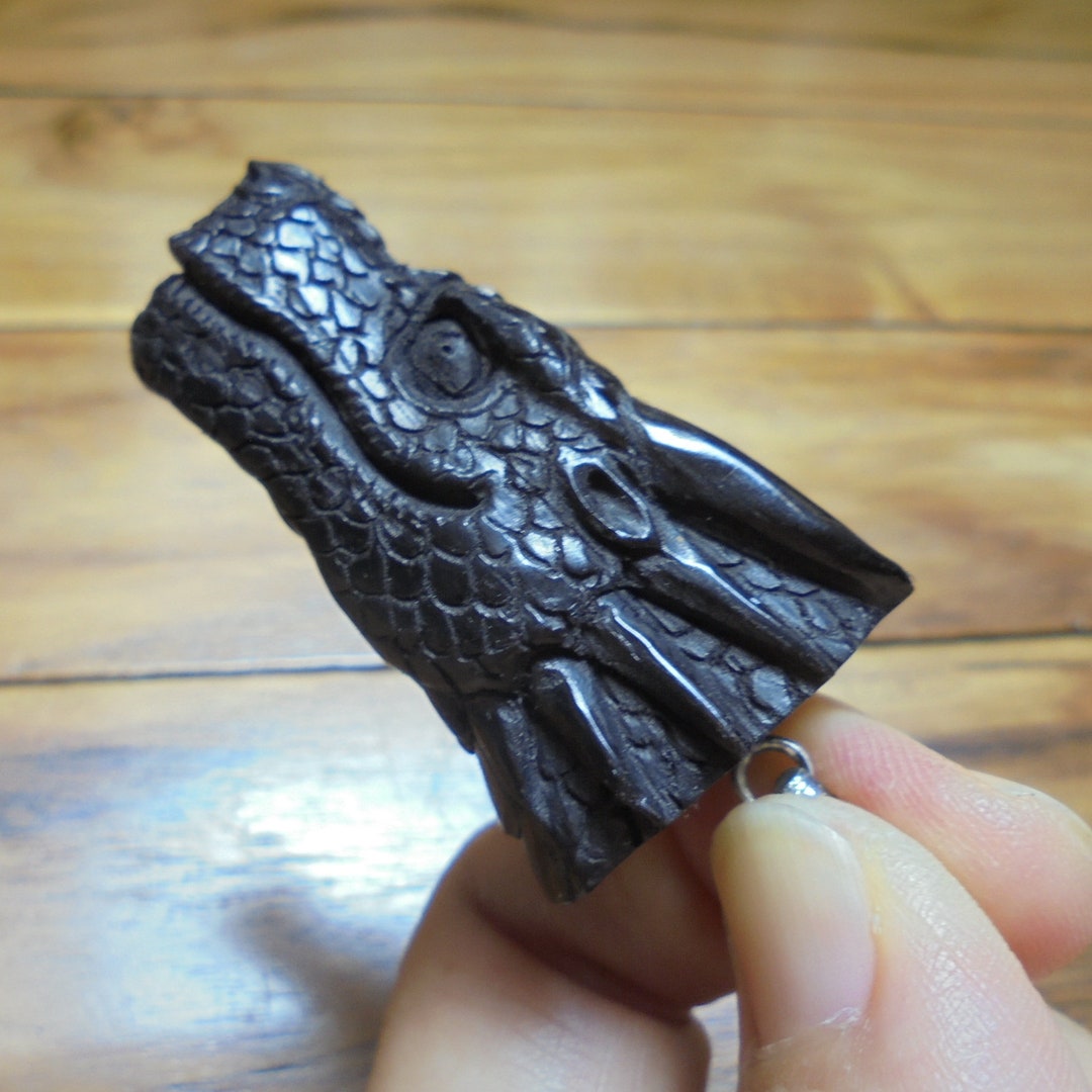 Dragon Pendant, Dragon Carving, Black Dragon, Buffalo Horn