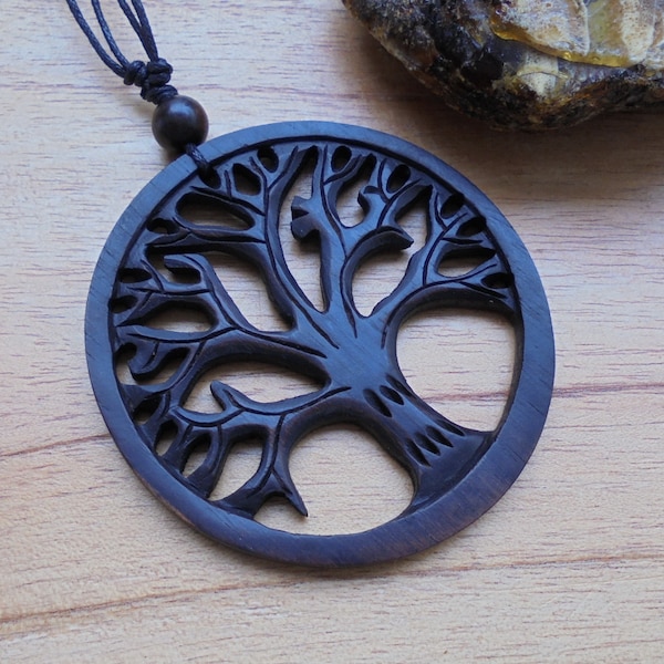 Tree of Life Wood Pendant, Wood Necklace,Wood Carving Jewelry  LG