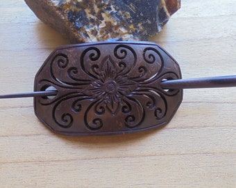 Coconut Shell Hair Barrette, Wood Shawl Pin, Hair Accessories CB22-2