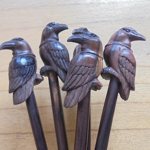 Wood Hair Stick, Raven Hair Pin, Hair Fork in Single Prong, Black Raven Hair Accessories HS RV02