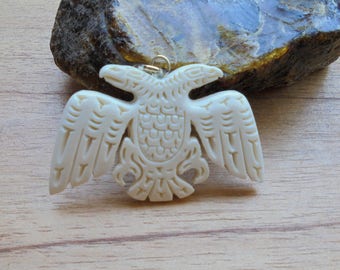 Double Eagle Bone Pendant, Thunderbird, Eagle Northwest Coast, Bali Bone Carving NWC 2