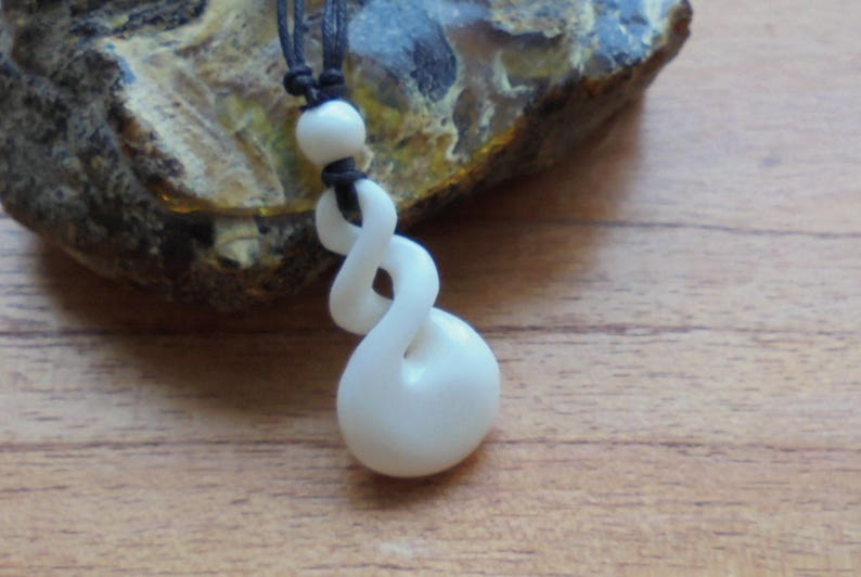 Double Twist Bone Necklace Bone Pendant Bali Bone Carving Etsy