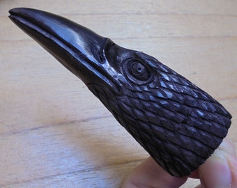 Carved Buffalo Horn Raven Pendant: Sterling Silver Bail