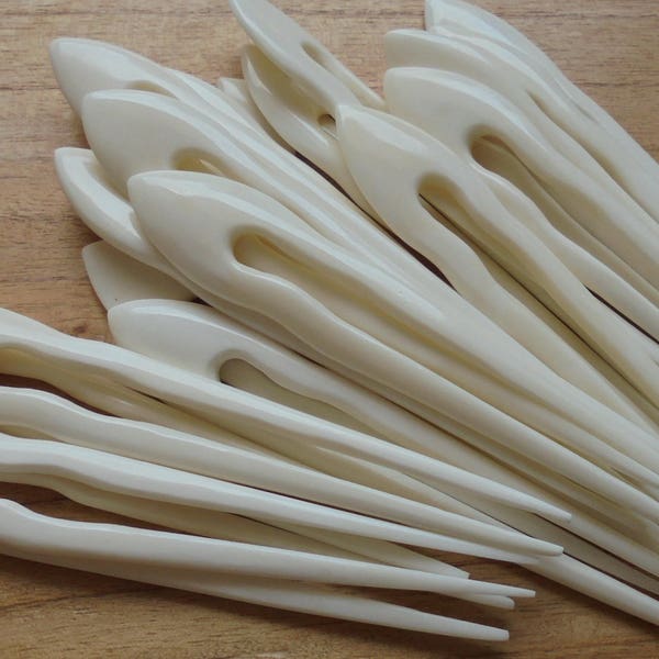 Carved Bone Hair Fork, Two Prong Hair Pin, Bali Hair Accessories HS51 BN