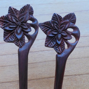 Flower Hair Pin, Wood Hair Stick in 1 Prong, Hair Fork, Hair Accessories HS76