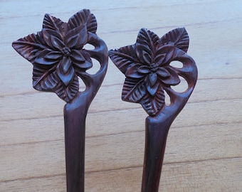 Flower Hair Pin, Wood Hair Stick in 1 Prong, Hair Fork, Hair Accessories HS76