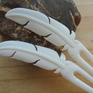 Feather Bone Hair Sticks, Hair Pin, Hair Fork, 2 Prongs Hair Accessories HS 91-1 BN
