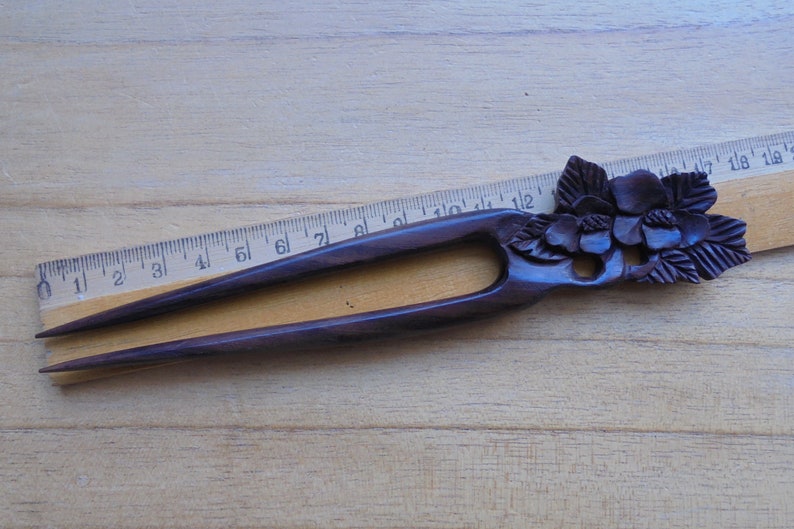 Flower Hair Pin, 2 Prongs Wood Hair Sticks, Organic Wood Hair Fork Accessories HS53 image 9