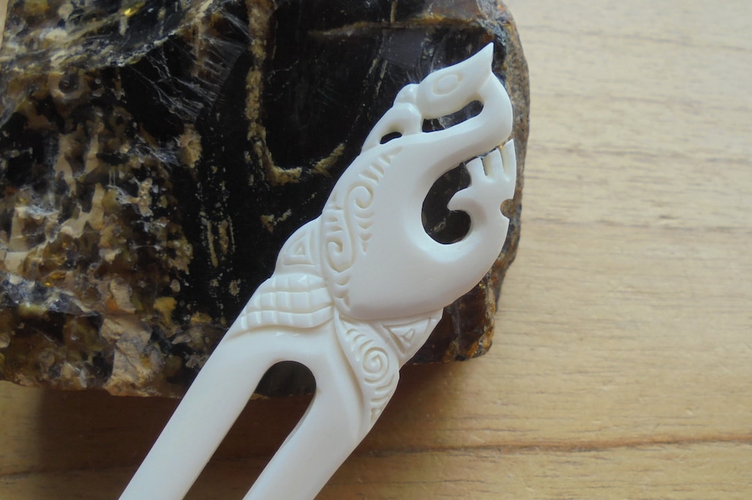 Maori Razor Design Hair Maori Bone Hair Fork: Carved 2-prong Hair Stick HS 509 BN-7 - Etsy