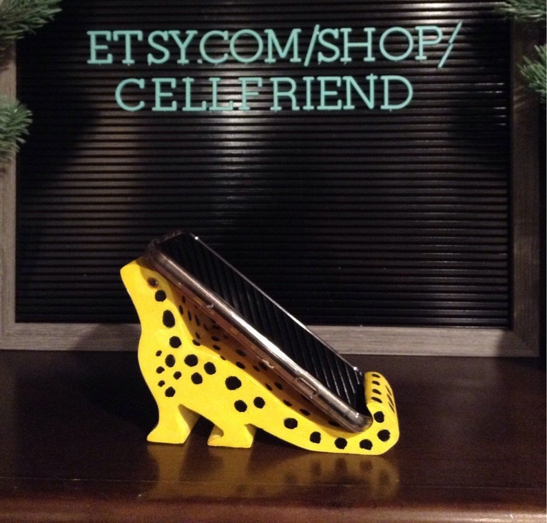 Yellow Spotted Lizard Cell Phone Holder Wood Phone Stand Etsy